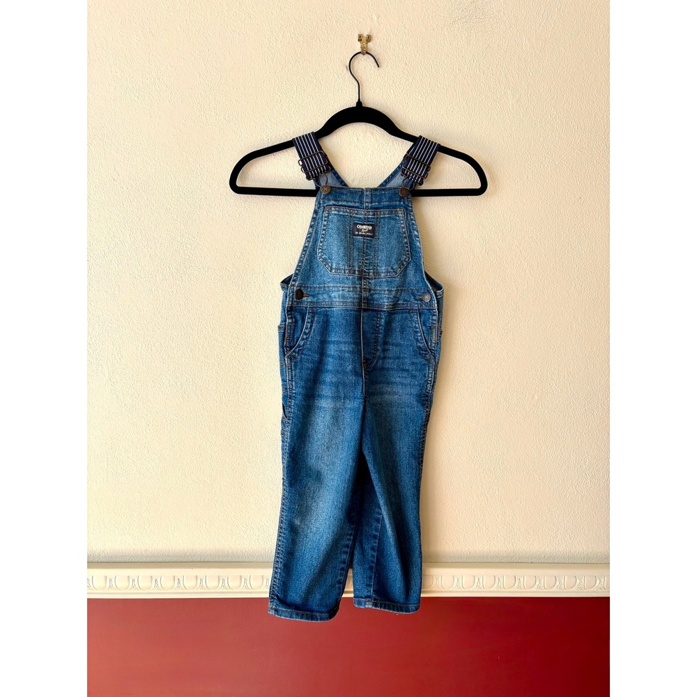 OshKosh B'gosh Toddler Boys Med Wash Denim Bib Overalls 4T Classic Cotton Blend